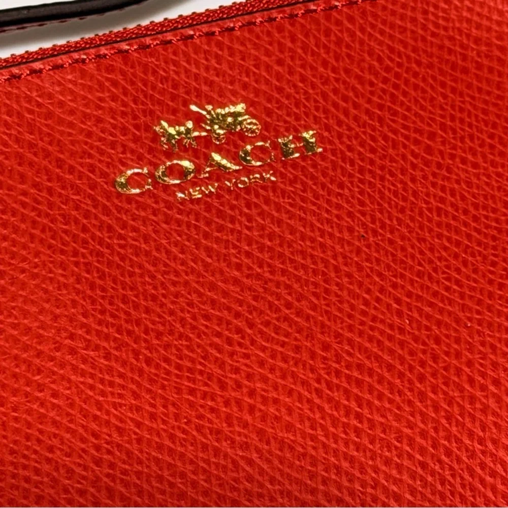Coach Red Pebbled Leather Wristlet with Gold Logo